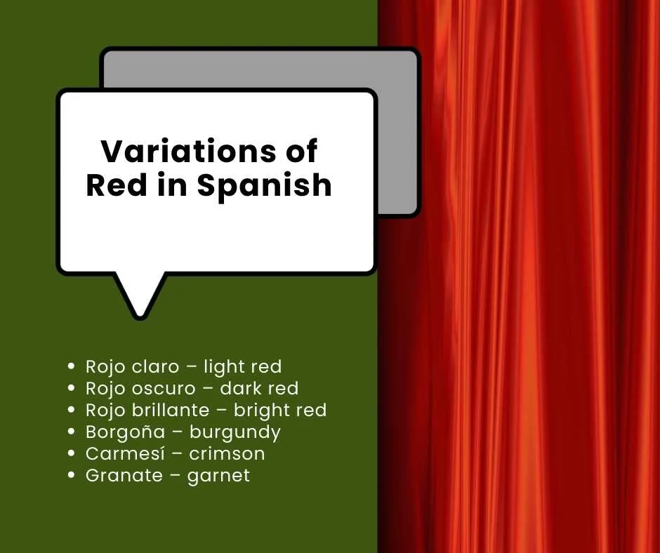 Variations of Red in Spanish